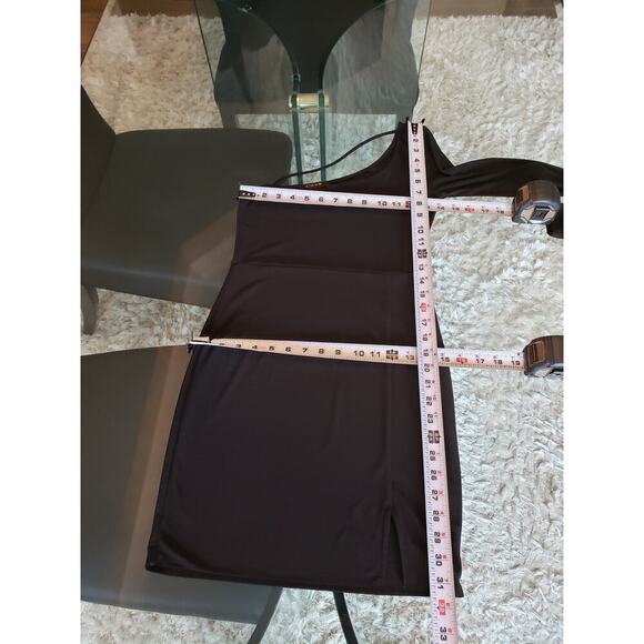 J. Our Knee Length Bodycon Dress Women Medium Black Solid Sexy One Shoulder Off - Picture 8 of 10